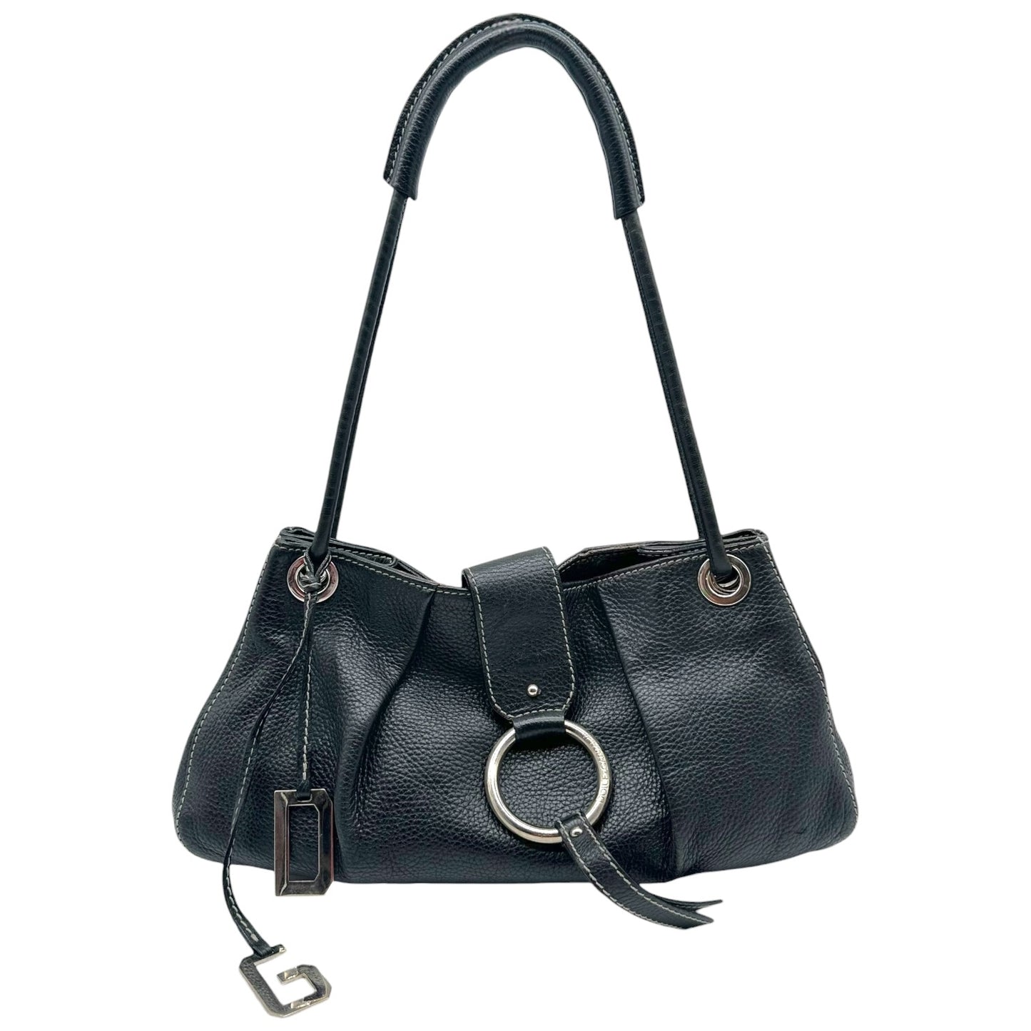 Dolce & Gabbana Black Leather Logo Charm Shoulder Bag