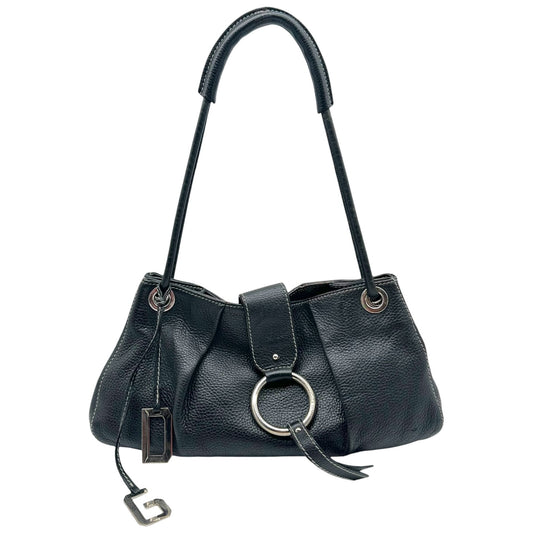 Dolce & Gabbana Black Leather Logo Charm Shoulder Bag