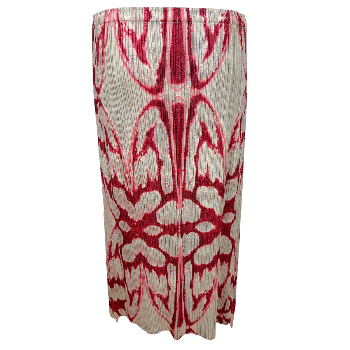 Issey Miyake Pleats Please Red Gray Printed Midi Skirt