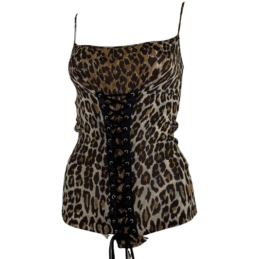 Dolce & Gabbana Leopard Print Lace Up Tank Top