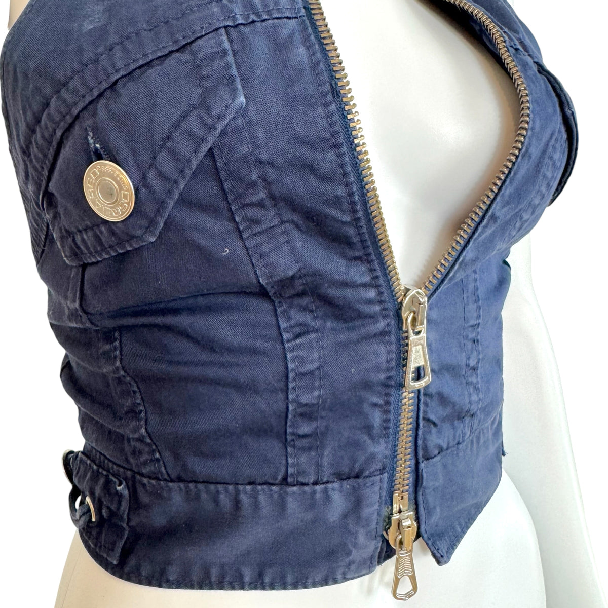 Dsquared2 Navy Blue Racerback Collared Zip Up Sleeveless Vest Top