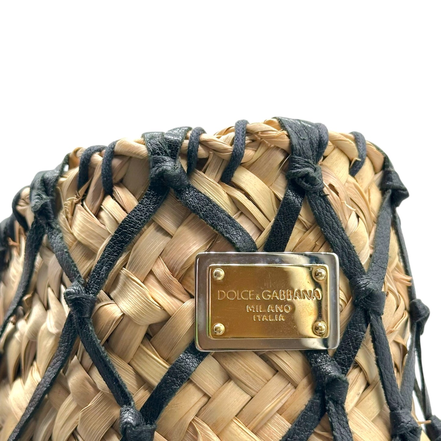 Dolce & Gabbana Raffia Black Leather Beach Handbag Tote