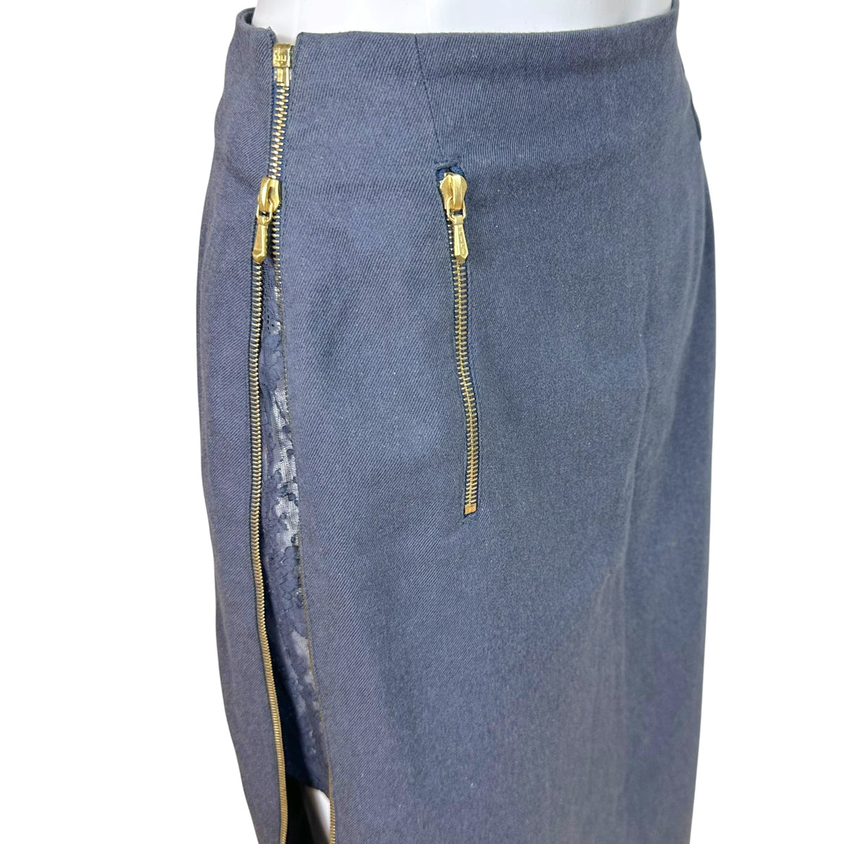 Christian Dior Dark Denim Midi Skirt With Gold Buckle