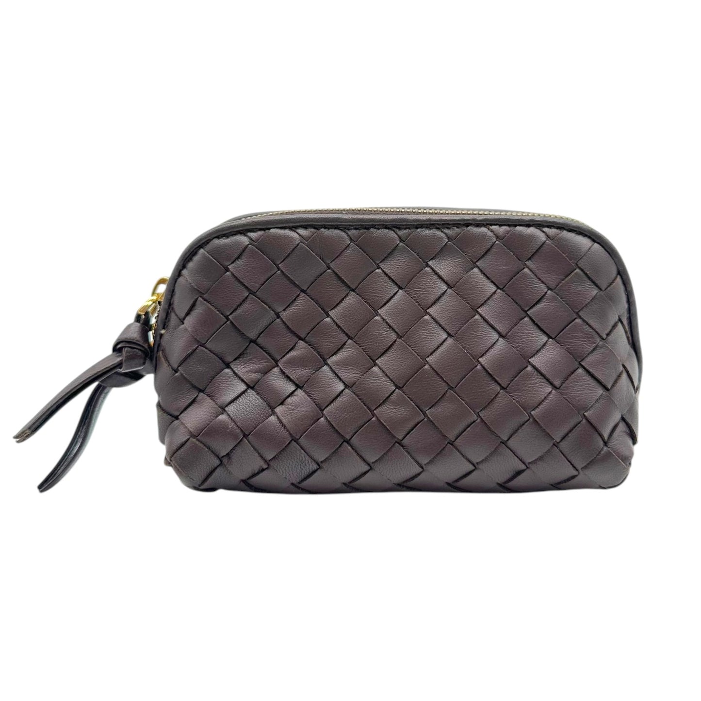 Bottega Veneta Mini Cosmetic Pouch Brown Intrecciato Leather