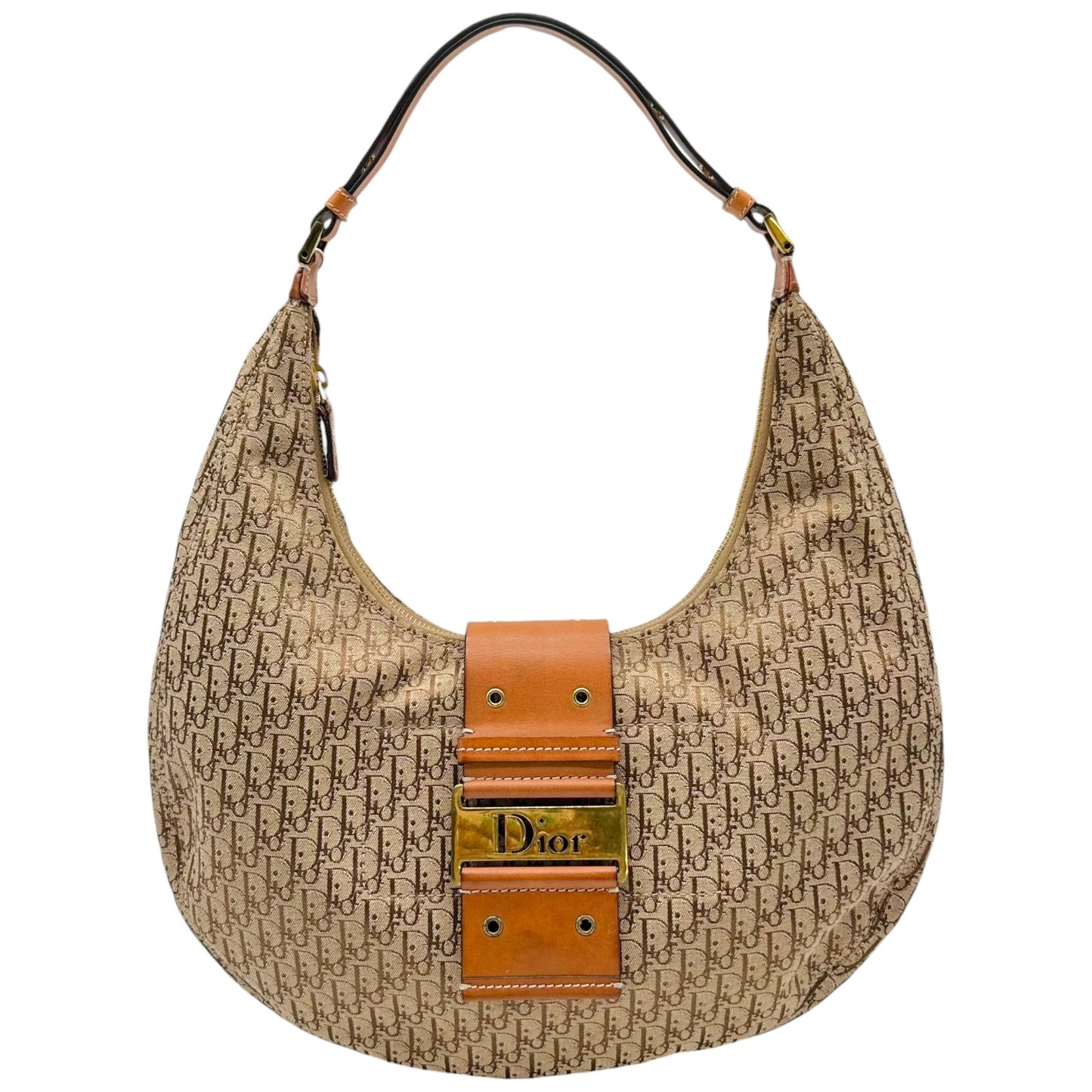 Christian Dior Tan Trotter Monogram Crescent Hobo Bag