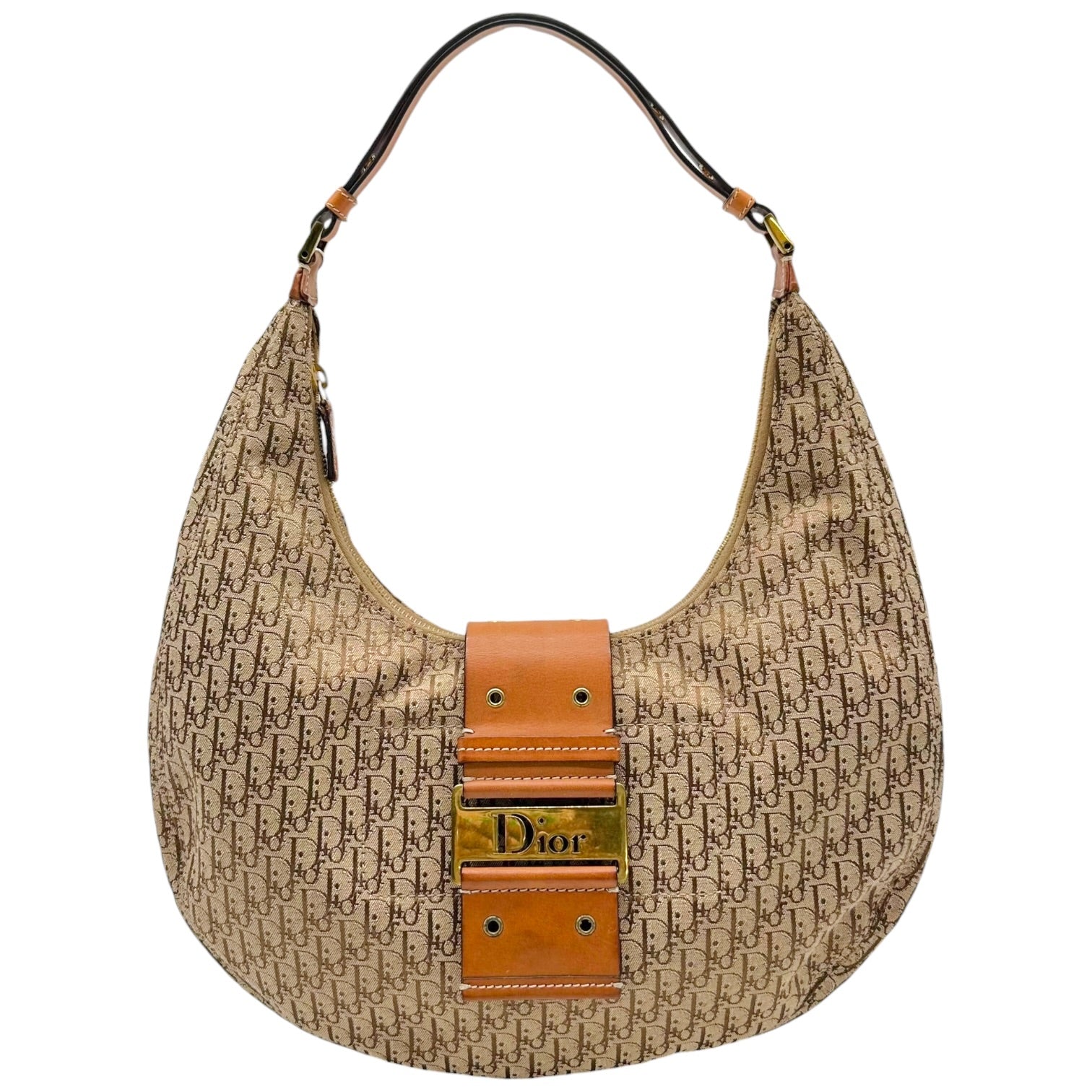 Christian Dior Tan Trotter Monogram Crescent Hobo Bag