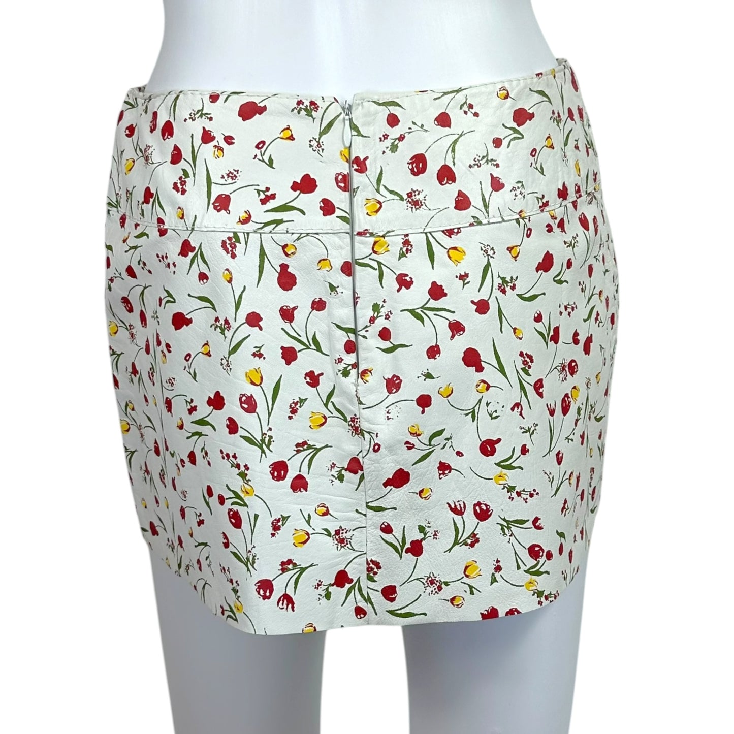 D&G Dolce & Gabbana White & Red Floral Print Leather Mini Skirt