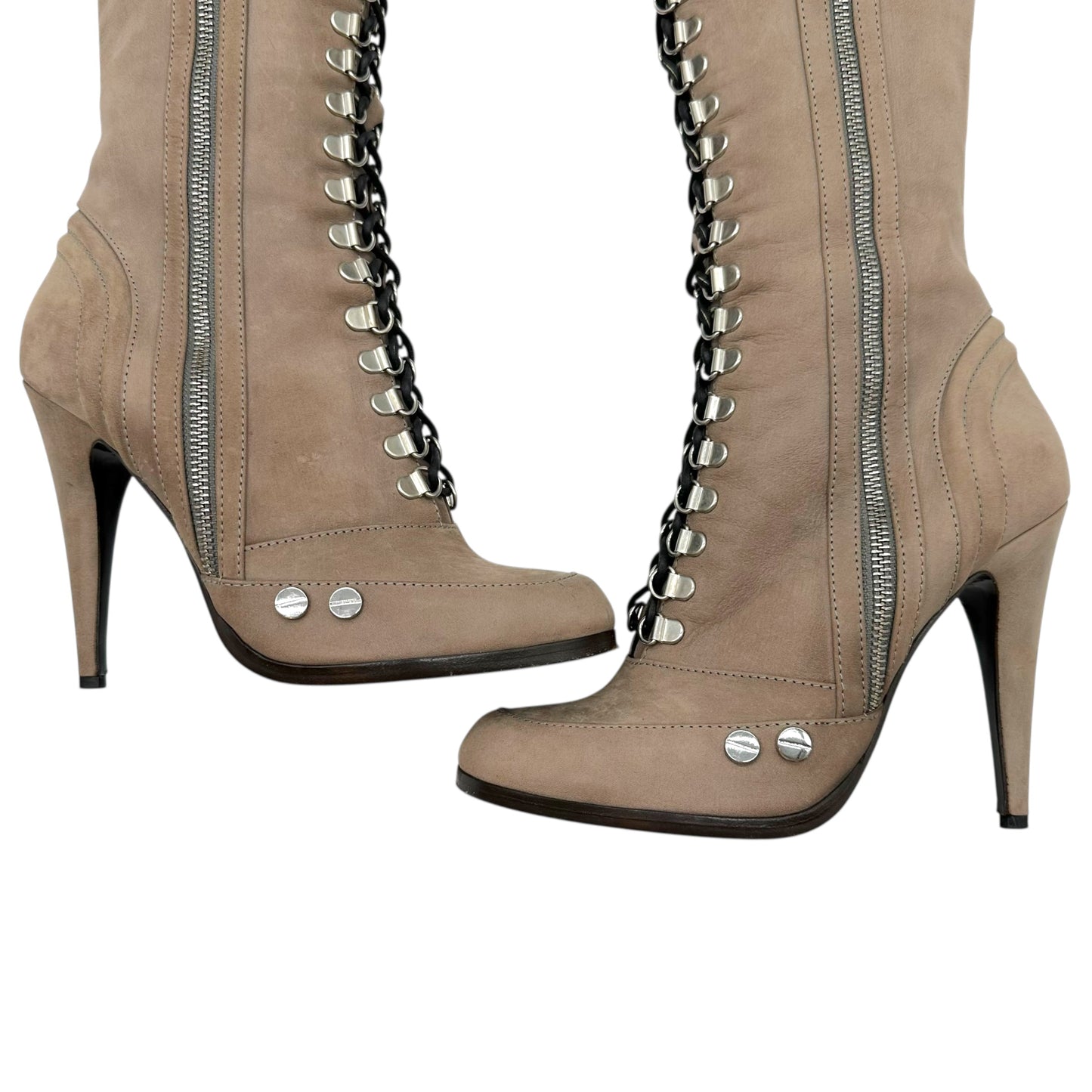 Roberto Cavalli Brown Lace Up Knee High Heeled Pump Boots - Outfit Repeater