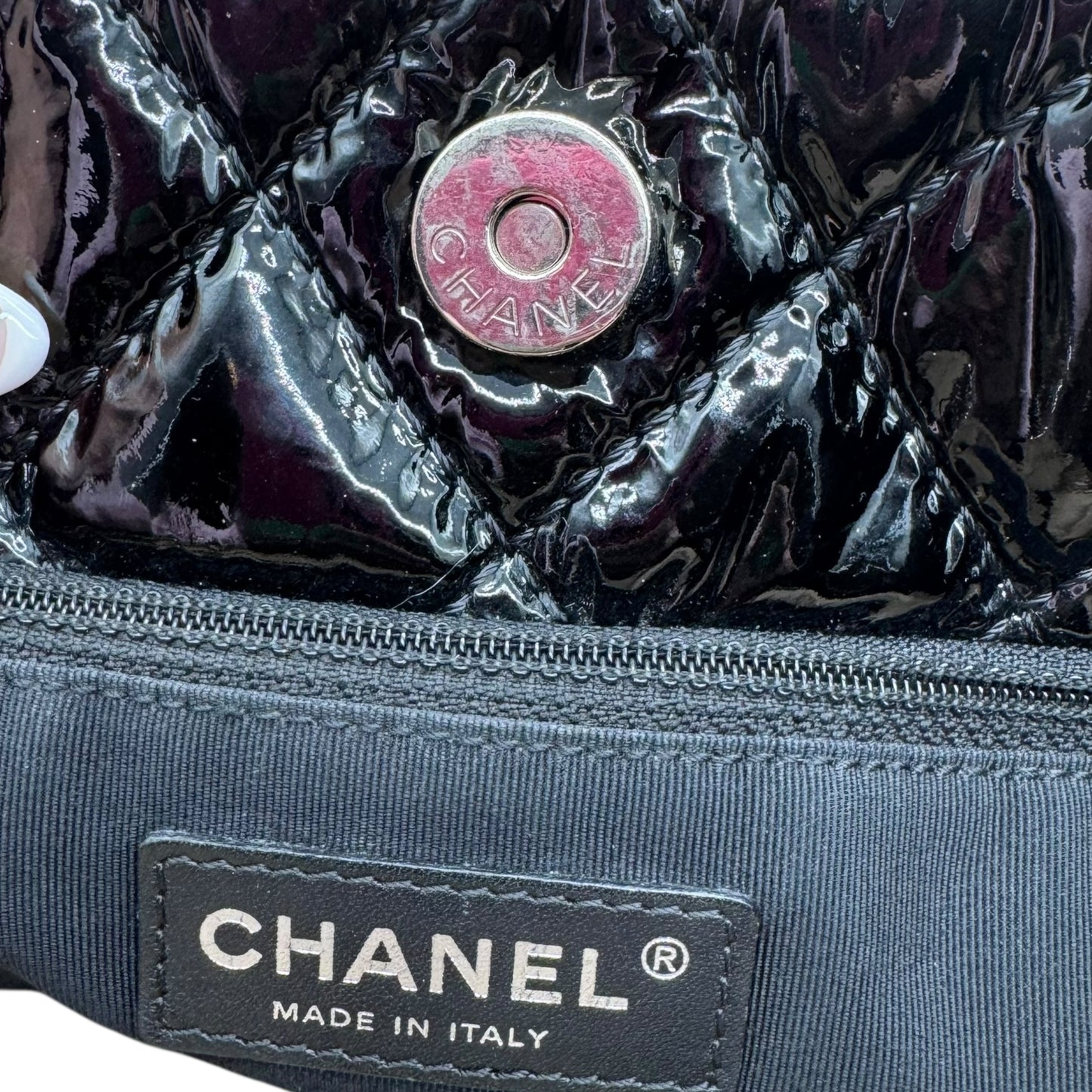 Chanel Black Patent Matelasse Quilted Leather Chain Strap Tote Bag 2009-10 - Outfit Repeater