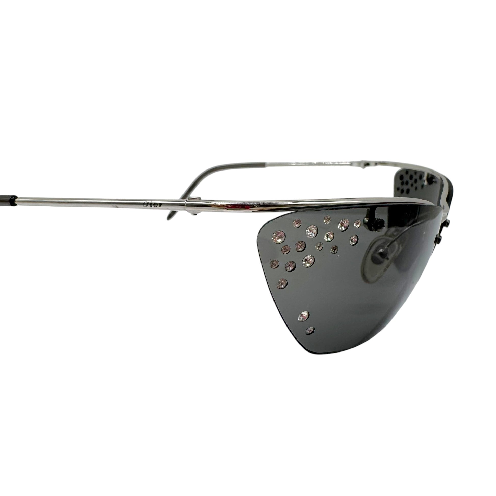 Christian Dior Rimless Cat-Eye Sunglasses Black Rhinestones