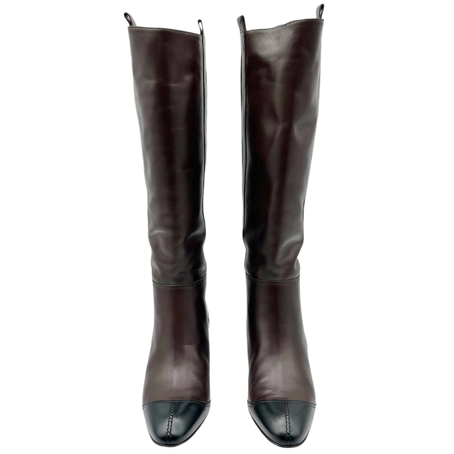 Chanel Brown & Black Leather Heeled Riding Boots