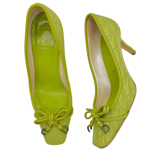 Christian Dior Green Monogram Square Toe Bow Heels