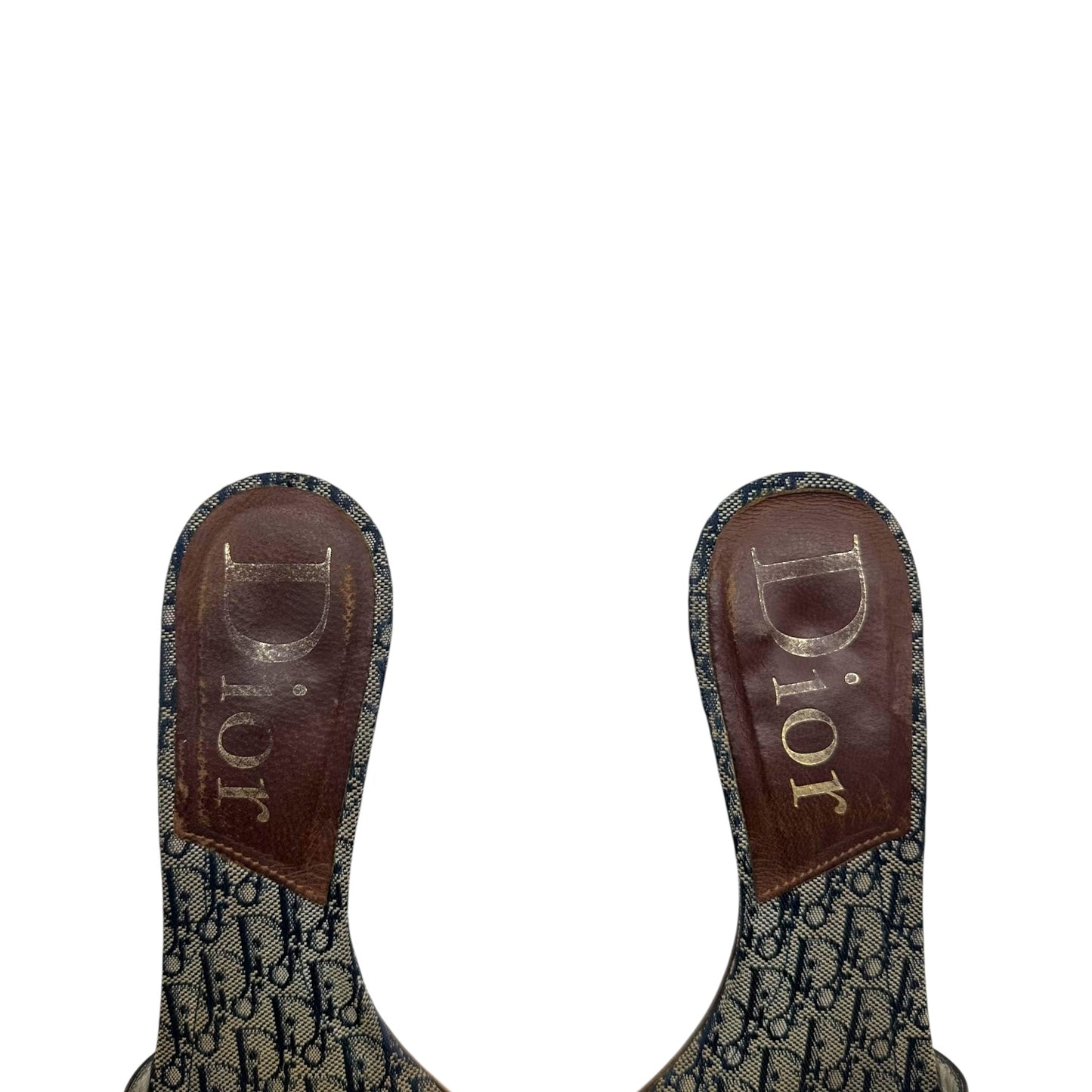 Christian Dior Street Chic Brown & Blue Logo Kitten Heel Mules