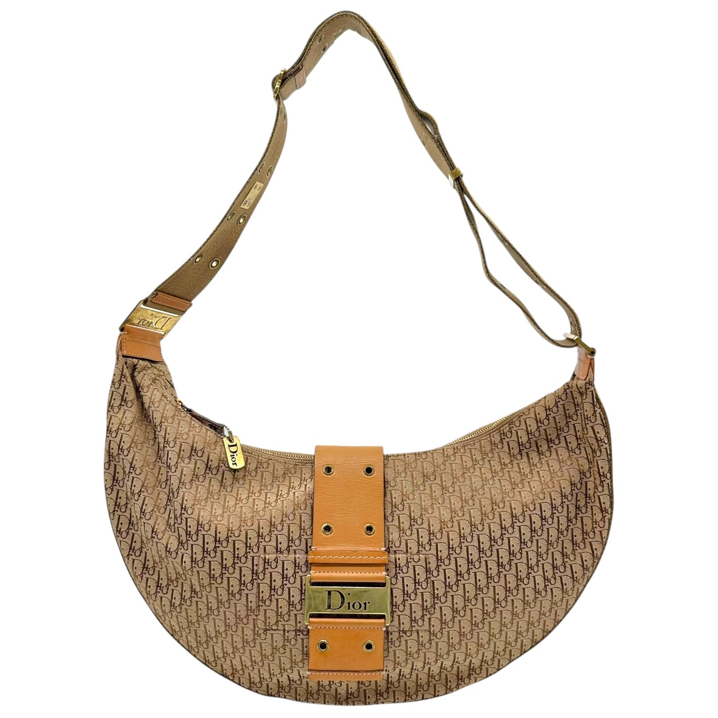 Christian Dior Beige Trotter Monogram Street Chic Oversized Crossbody Hobo Bag