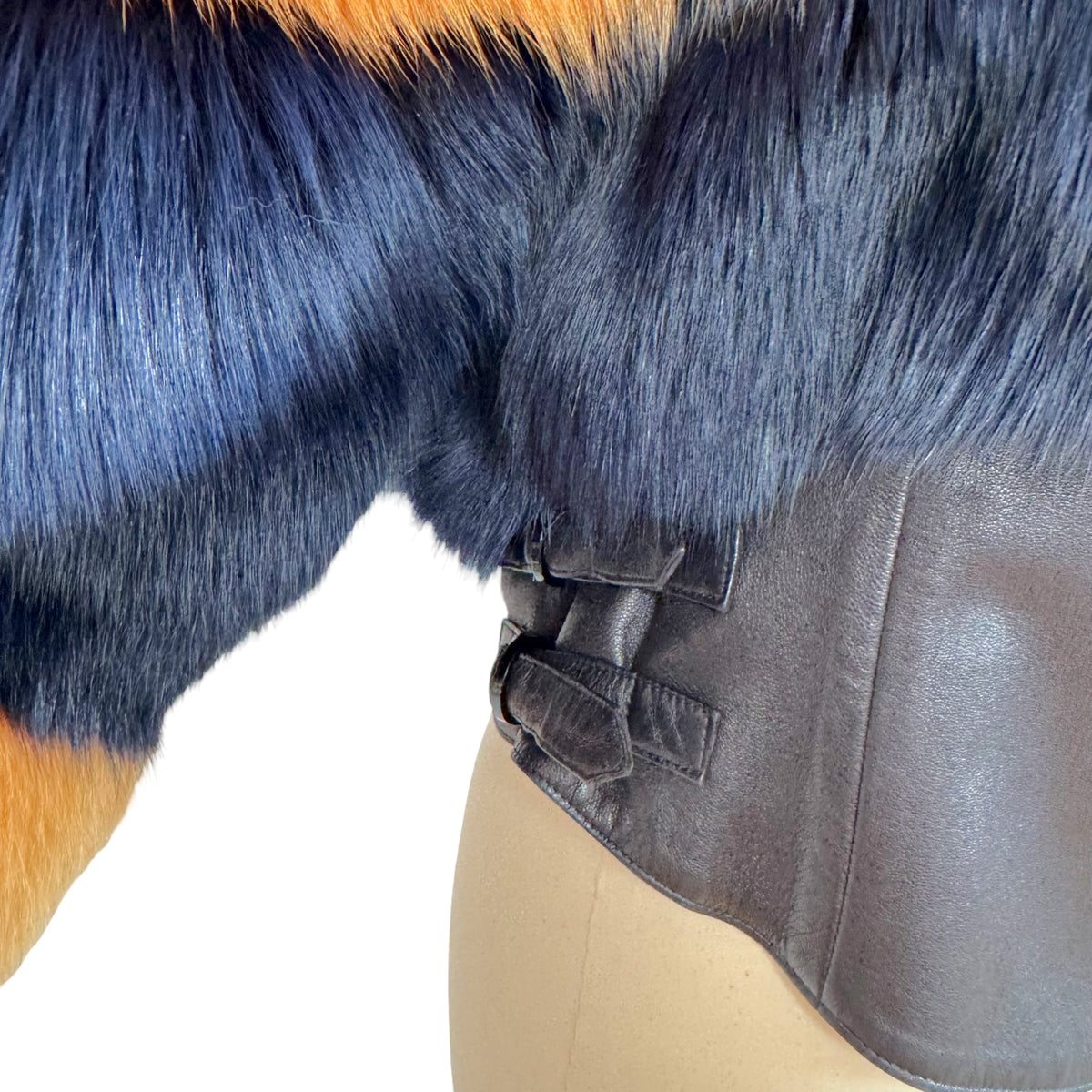Alexandre Paris Cropped Coat Orange Blue Striped Fox Fur