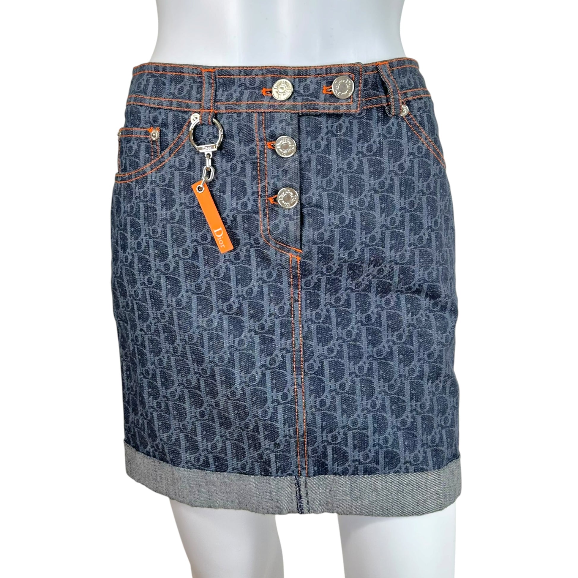 Christian Dior Denim Mini Skirt Trotter Monogram Print