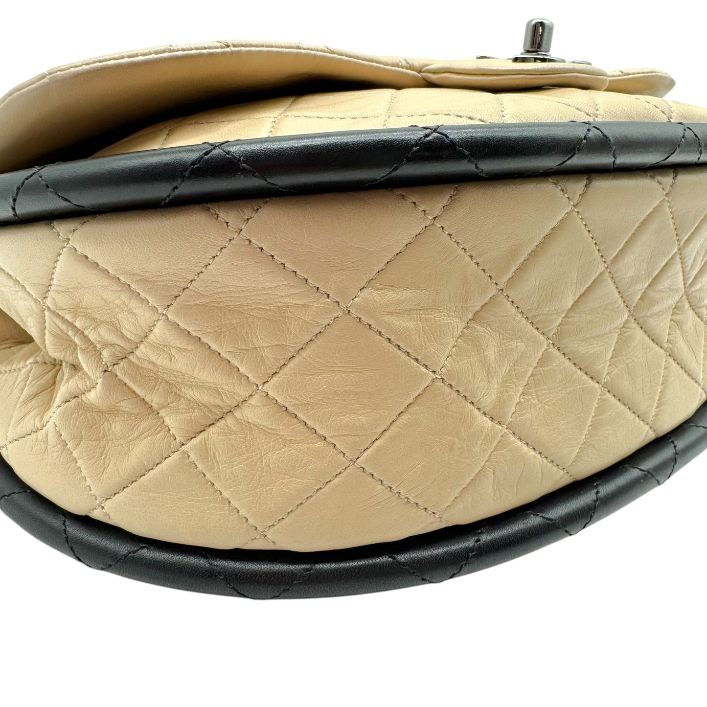 Chanel Beige & Black Matelasse Medium Hula Hoop Flap Bag