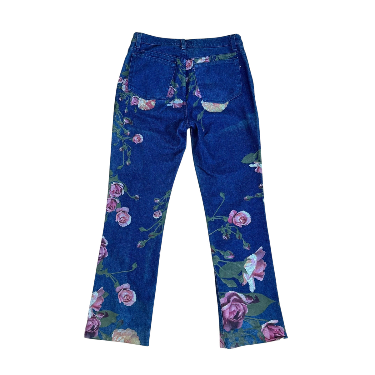 Roberto Cavalli Dark Wash Denim Jeans Rose Print