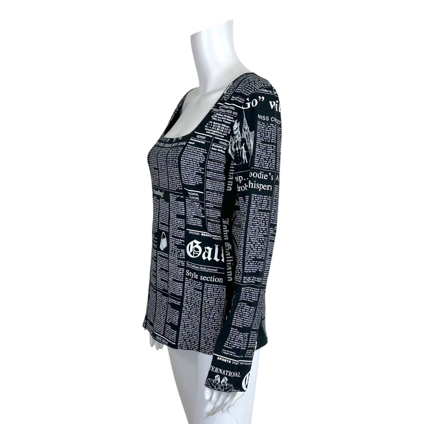 John Galliano Black & White Gazette Newsprint Longsleeve T-Shirt