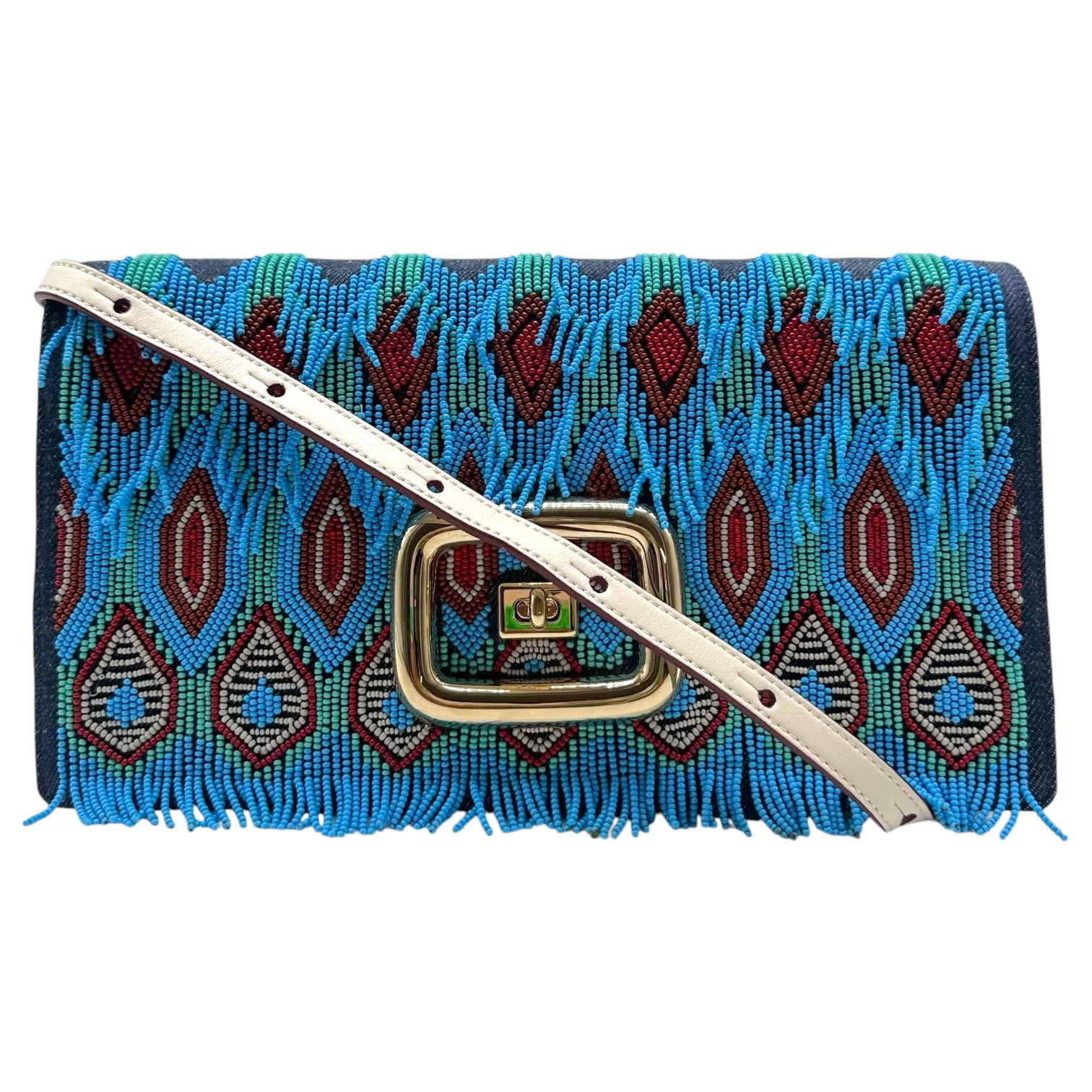 Roger Vivier Ikat Beaded Denim Leather Crossbody Bag