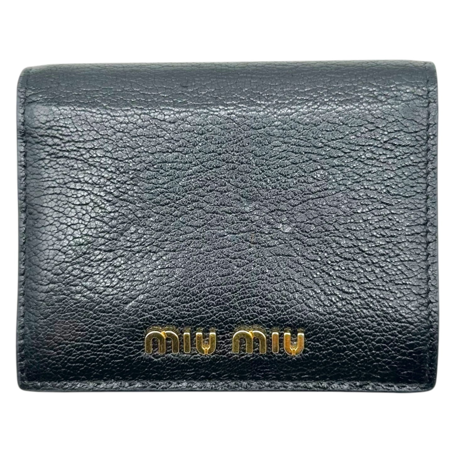 Miu Miu Black Gold Leather Bi-Fold Wallet