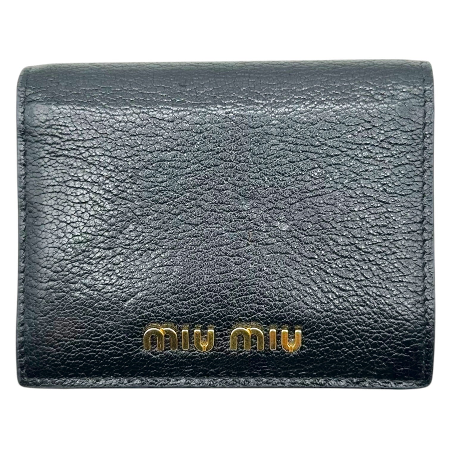 Miu Miu Black Gold Leather Bi-Fold Wallet