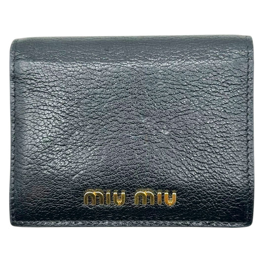 Miu Miu Black Gold Leather Bi-Fold Wallet