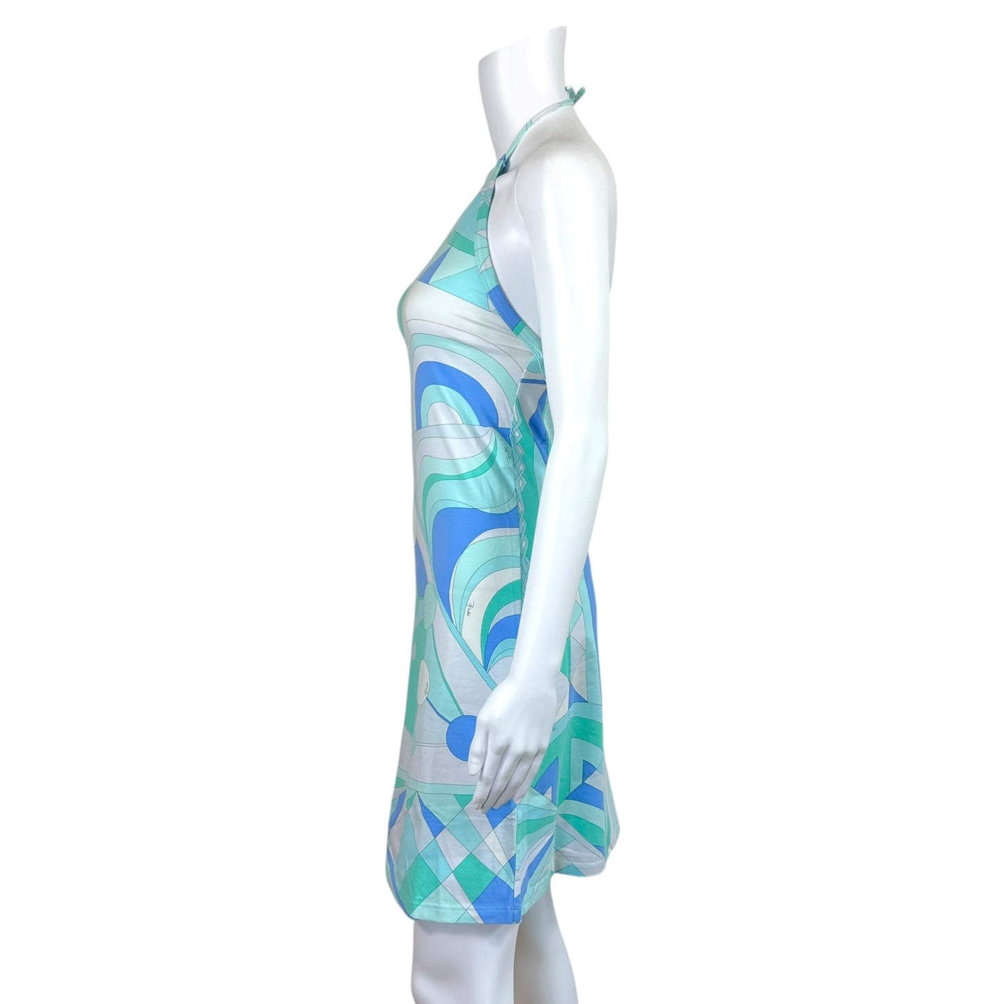 Emilio Pucci Light Blue Printed Tie-Back Halter Mini Dress