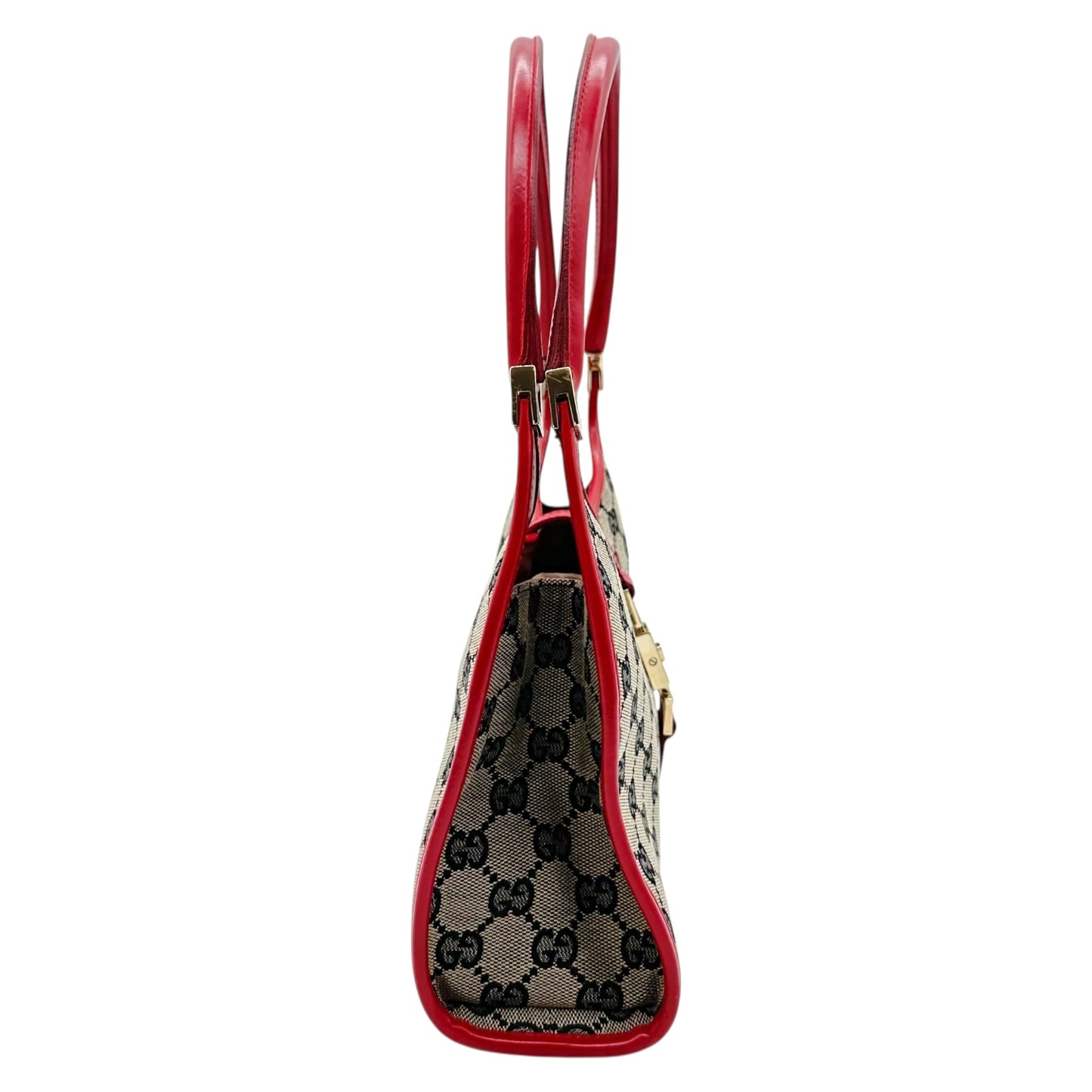 Gucci Gray Monogram & Red Leather Mini Jackie Bag