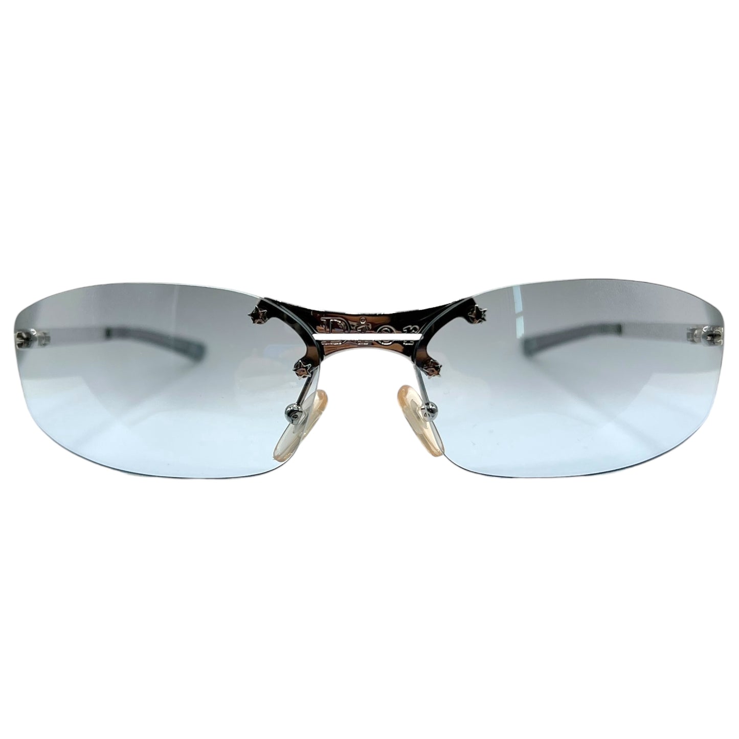 Christian Dior DiorMiniPop Blue & Silver Rimless Rectangle Sunglasses w/ Case
