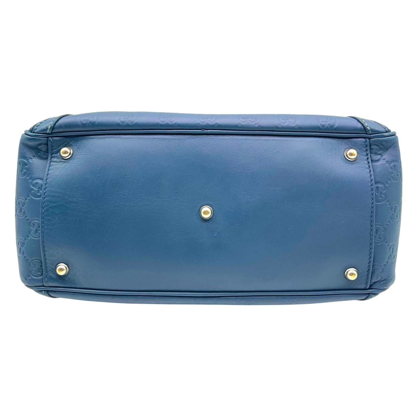 Gucci Navy Blue & Gold Bamboo Guccissima Monogram East-West Shoulder Bag