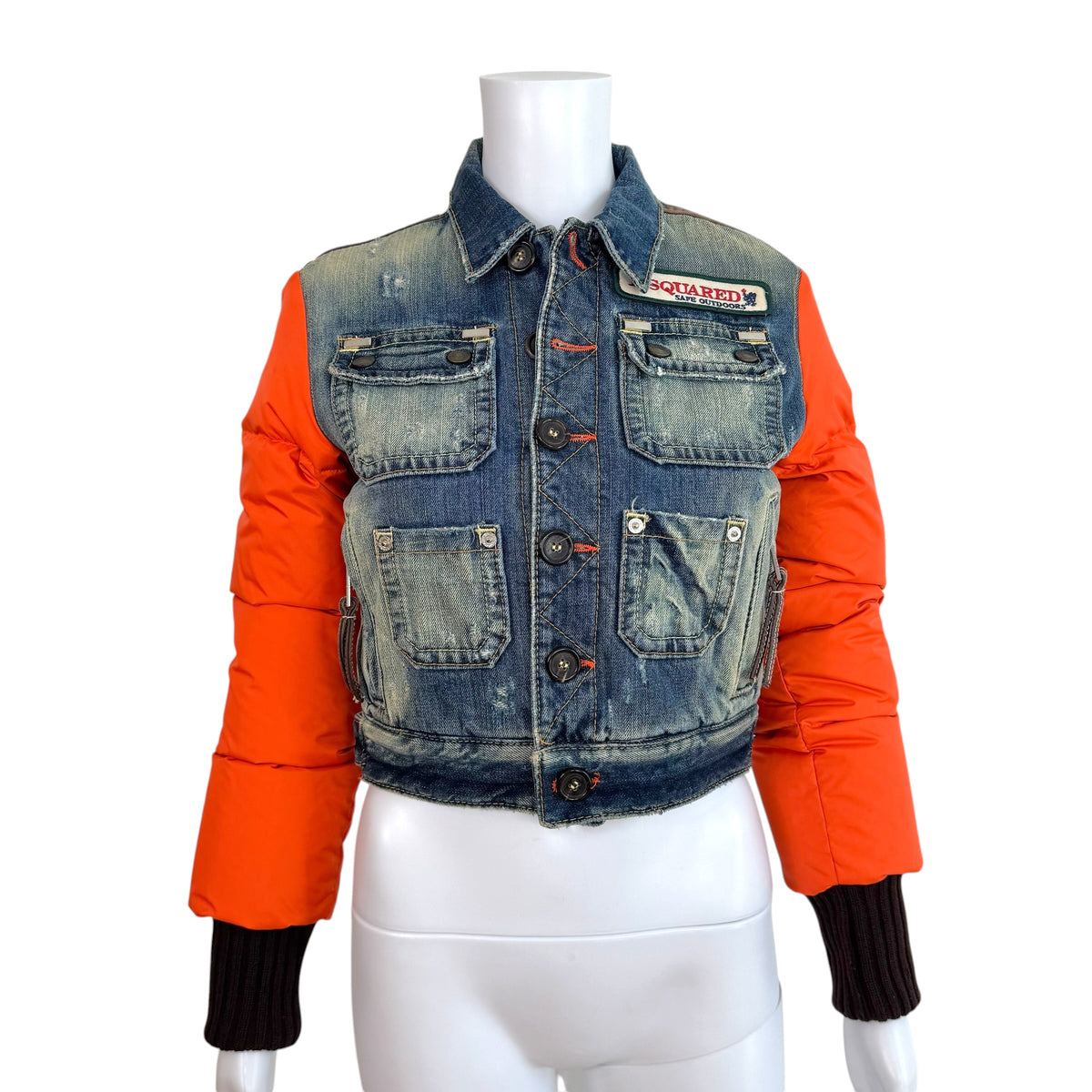 Dsquared2 Orange Puffer Sleeve & Denim Patchwork Jacket