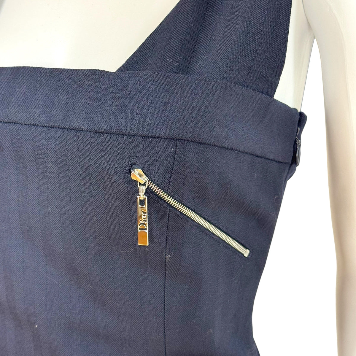 Christian Dior Navy Blue Wool Midi Dress Multi-Zip