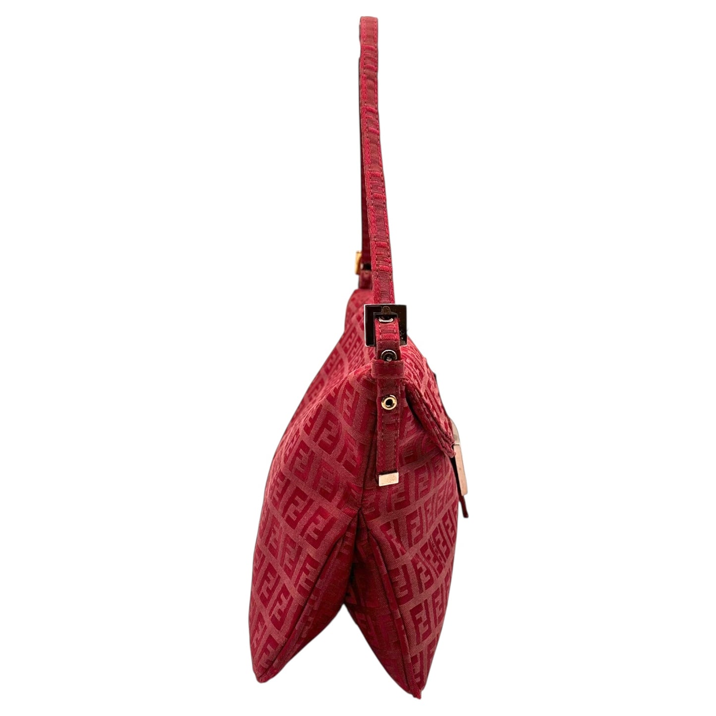 Fendi Red Zucchino Monogram Fold-Over Baguette Bag