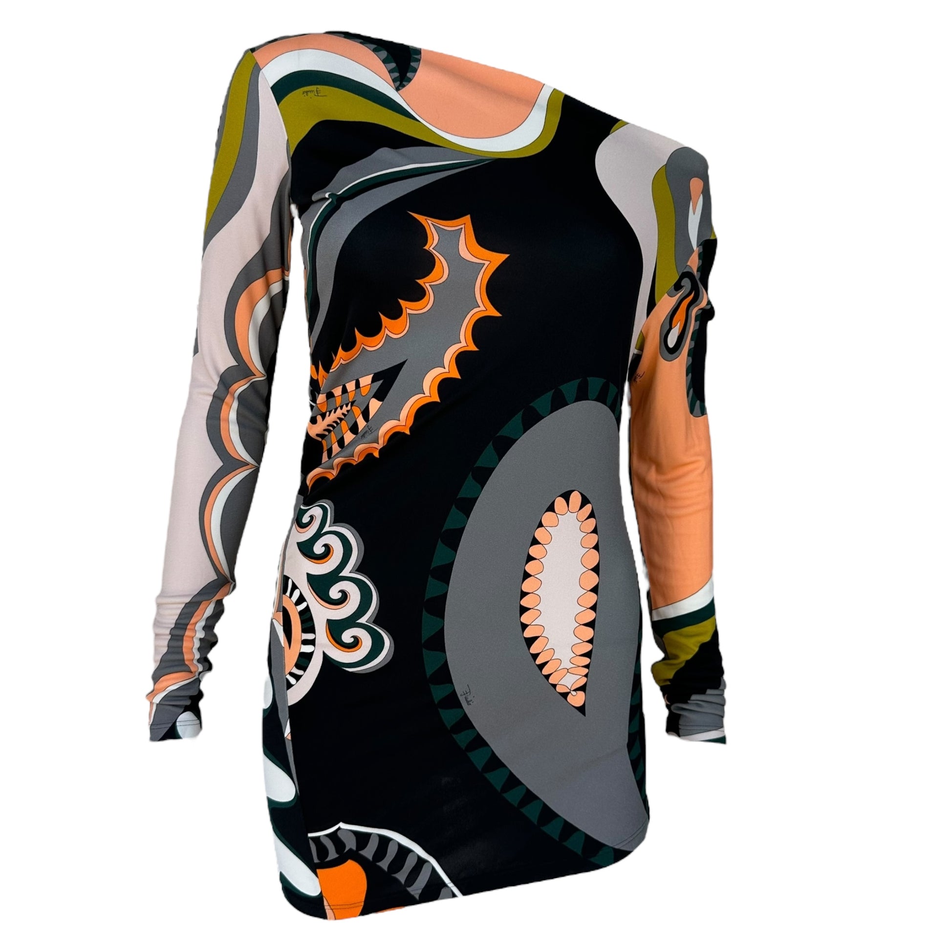 Emilio Pucci Orange & Black Printed Asymmetrical Long Sleeve Top - Outfit Repeater