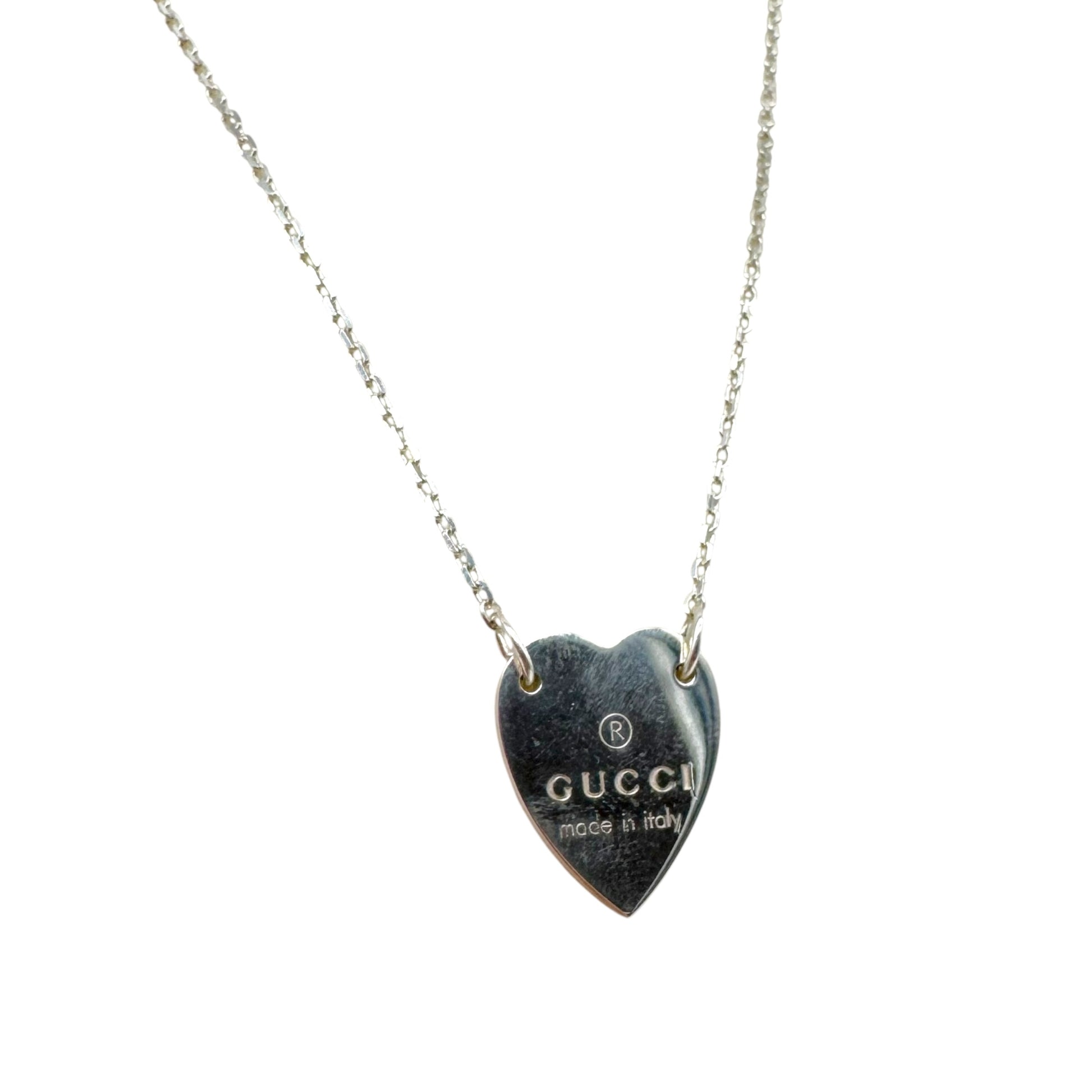Gucci Sterling Silver Heart Logo Charm Necklace