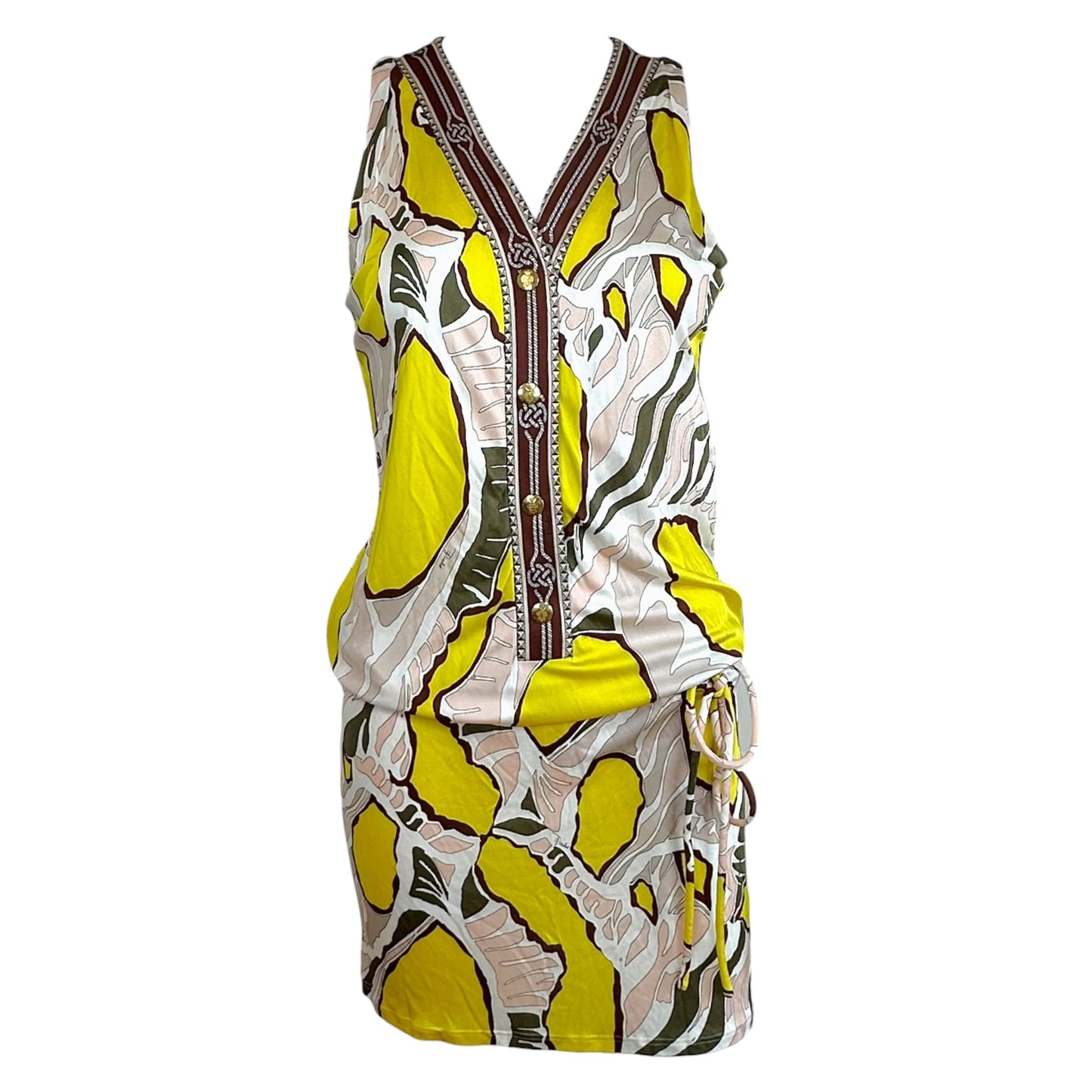 Emilio Pucci Silk Tie-Waist Mini Dress Yellow Brown