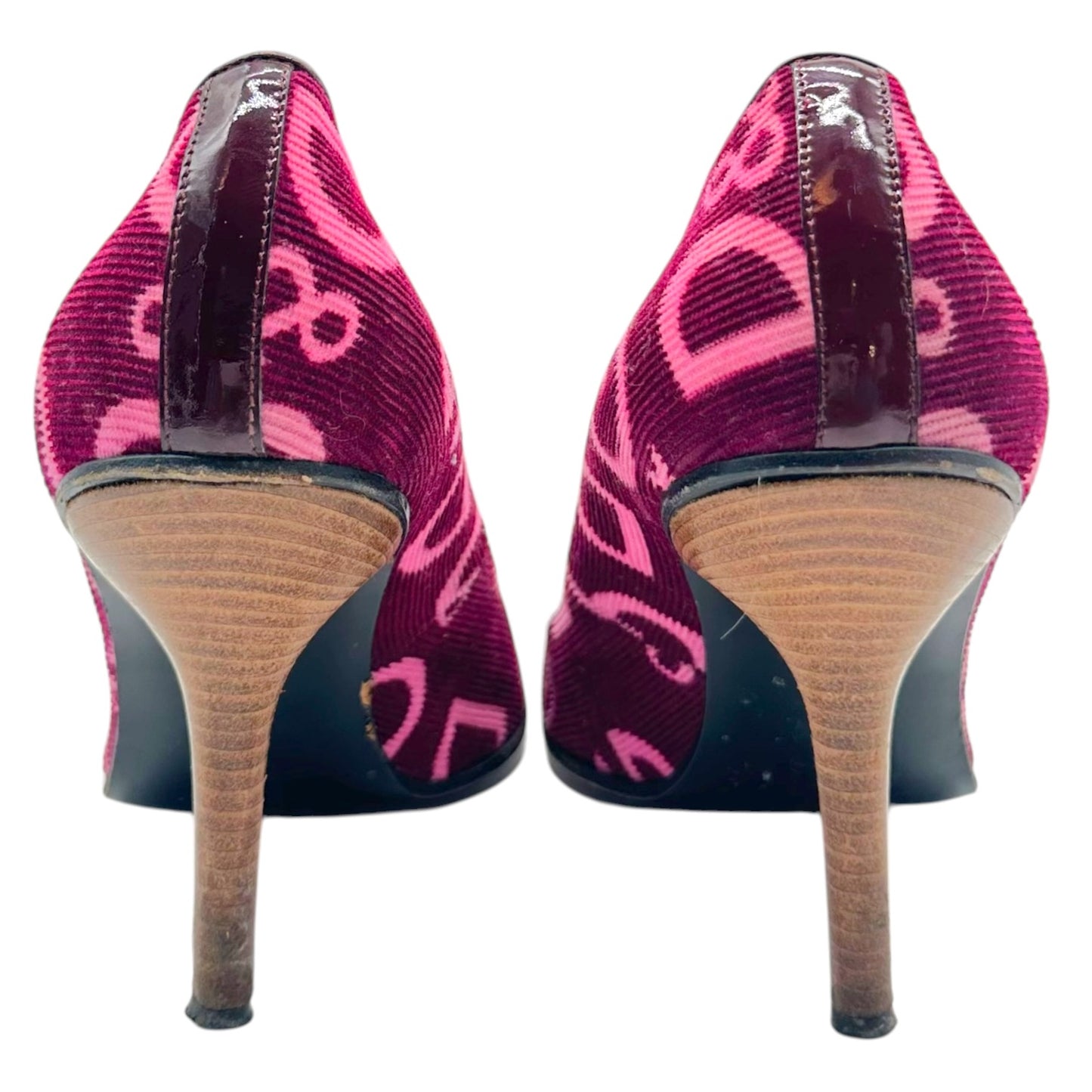 D&G Pink Purple Logo Print Corduroy Heels