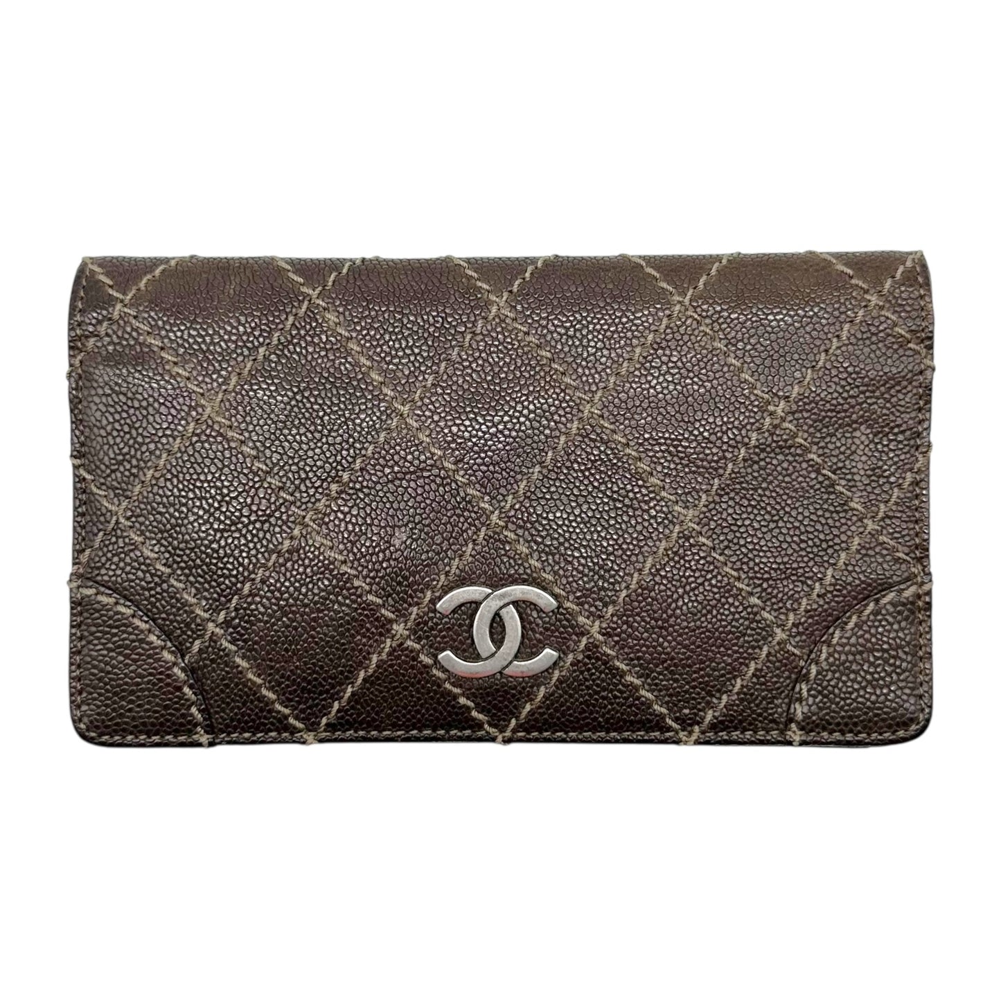 Chanel Brown Caviar Leather Wild Stitch Rechangle Bi-Fold Wallet