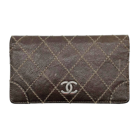 Chanel Brown Caviar Leather Wild Stitch Rechangle Bi-Fold Wallet