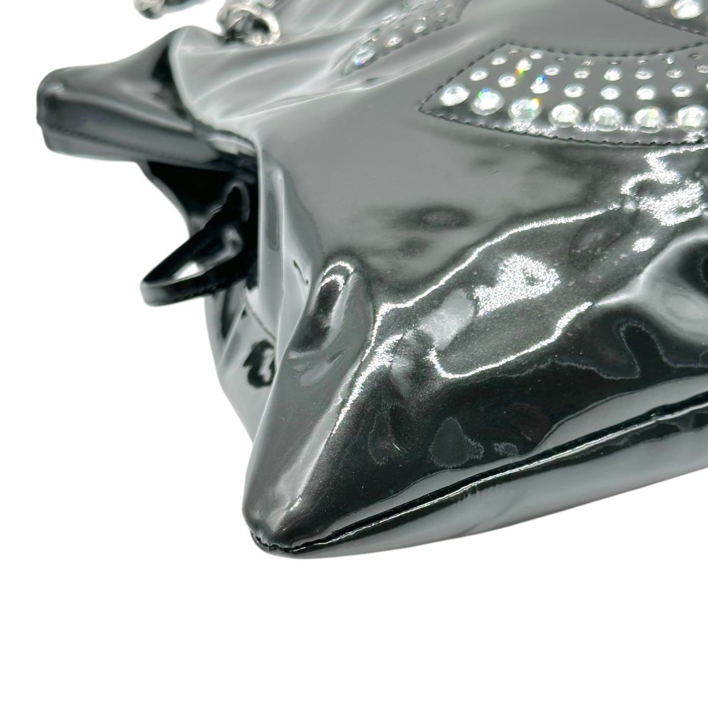Chanel Black Patent Leather & Rhinestone CC Logo Shoulder Bag 2009-10