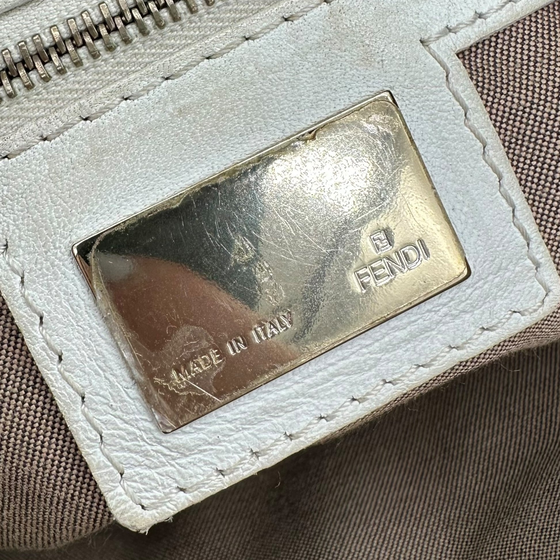 Fendi White Leather Perforated Zucca Monogram Large Chef Bag - Outfit Repeater