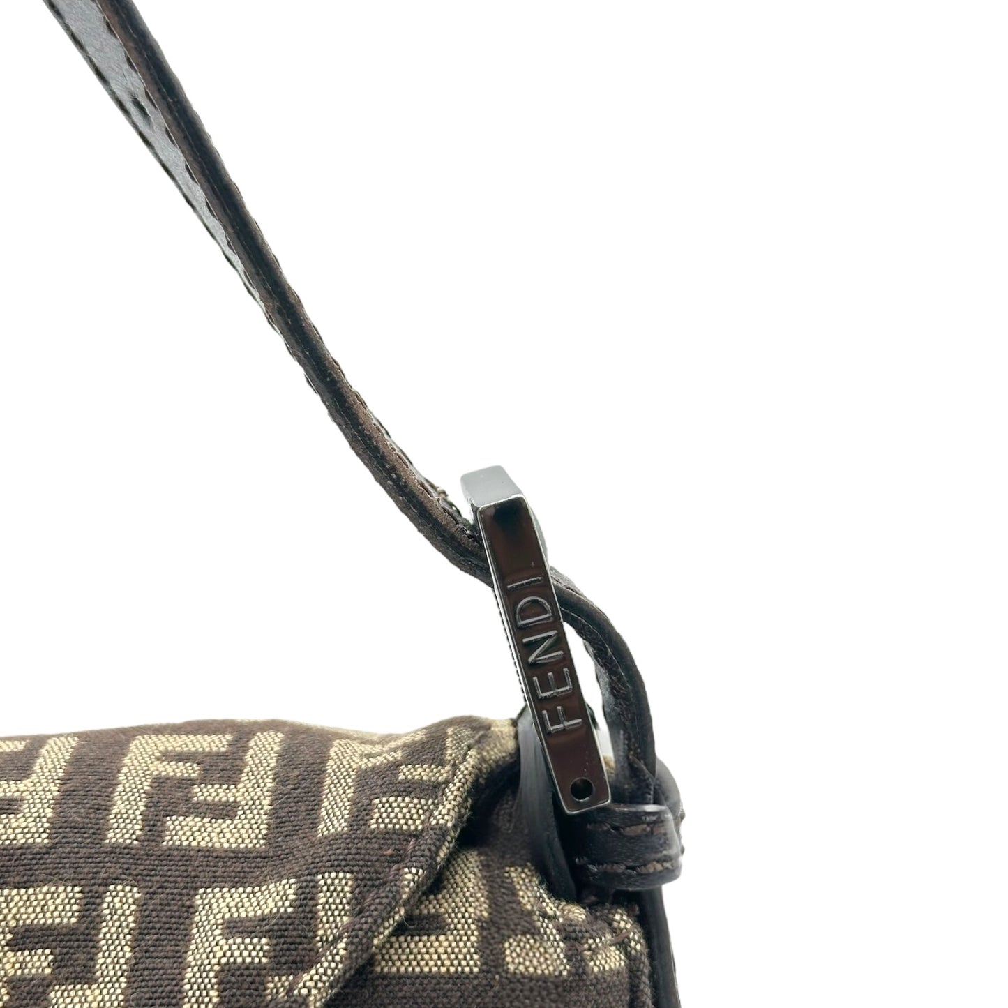 Fendi Brown Zucchino Fold-Over Baguette Bag