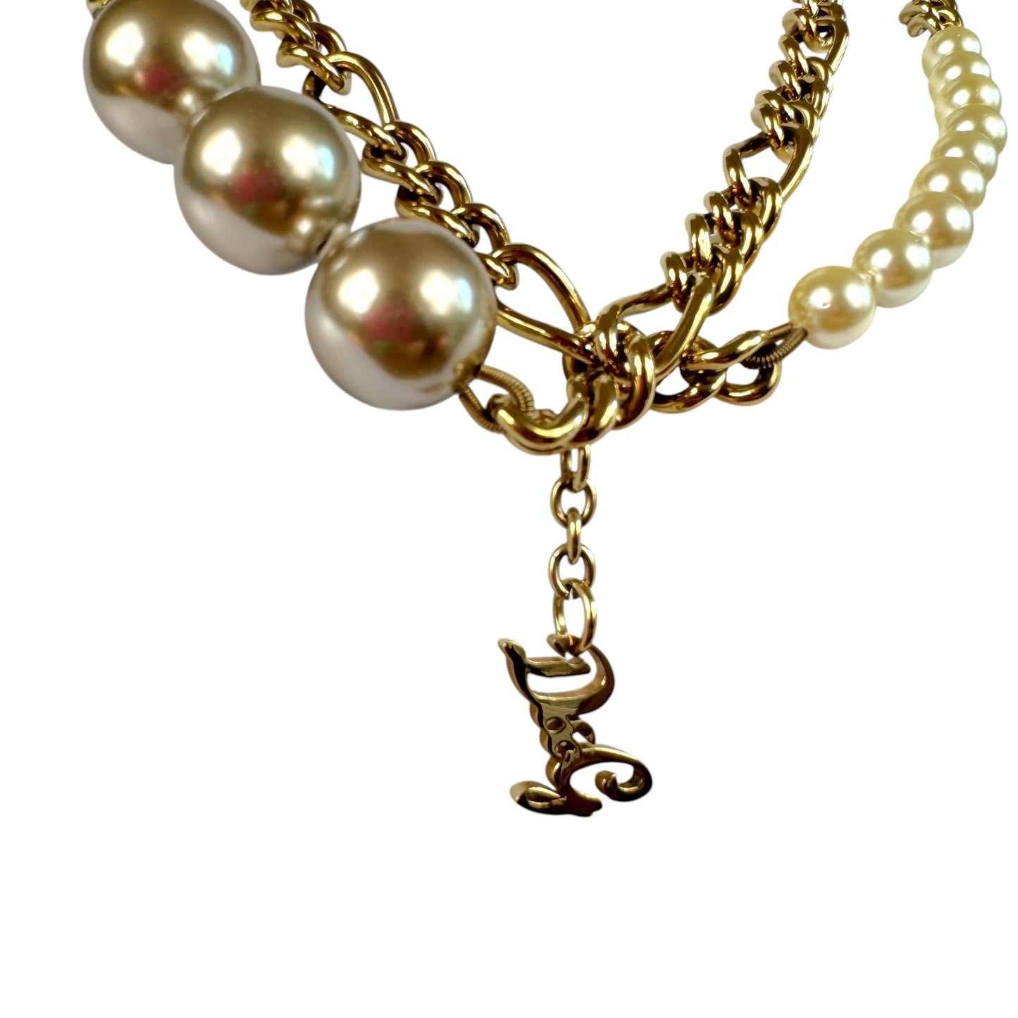 D&G Dolce & Gabbana Gold Pearl & Chain Wrap Necklace