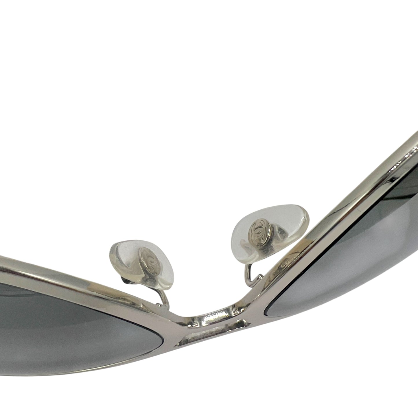 Chanel Silver & White Lambskin Detachable Side Aviator Sunglasses 50852A w/ Case RARE