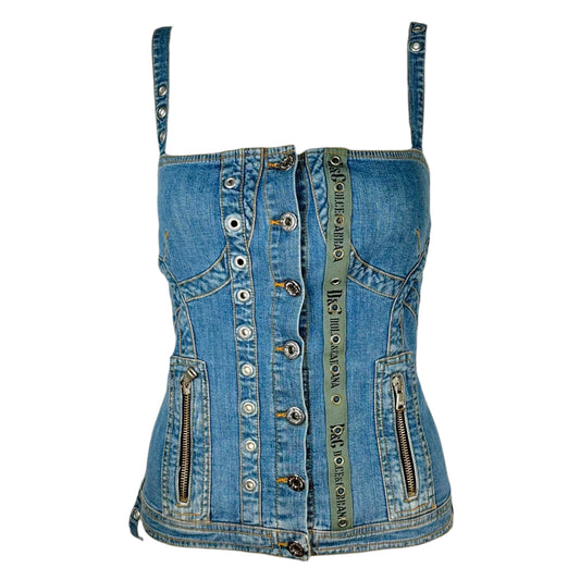 D&G Denim Khaki Bustier Top Adjustable Straps Zippered Pockets
