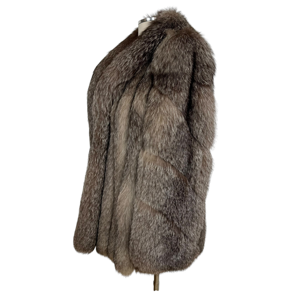 Malvoisic Silver Fox Fur Coat Gray Open Front 1990s