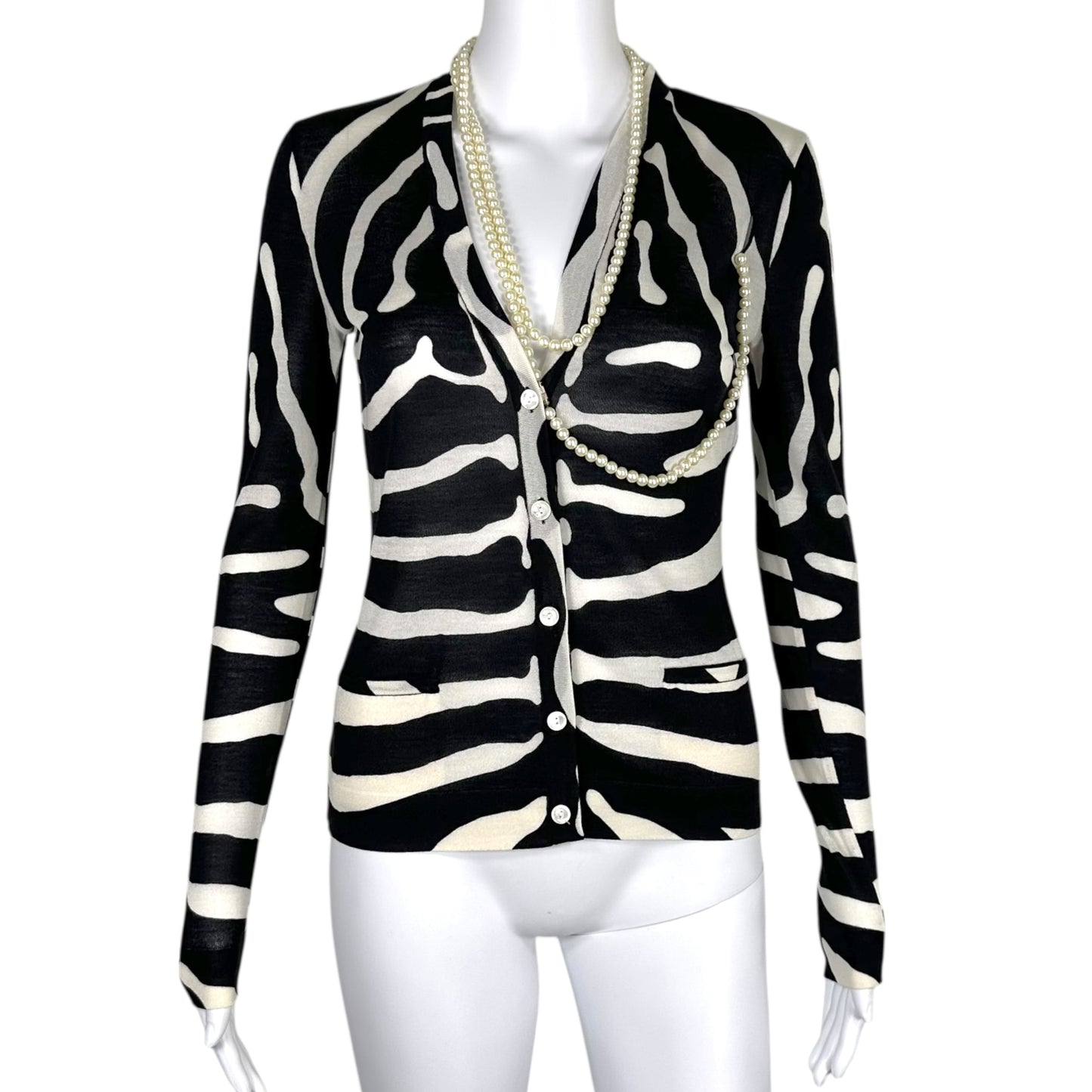 Christian Dior Zebra Print Knit Cardigan Silk Wool