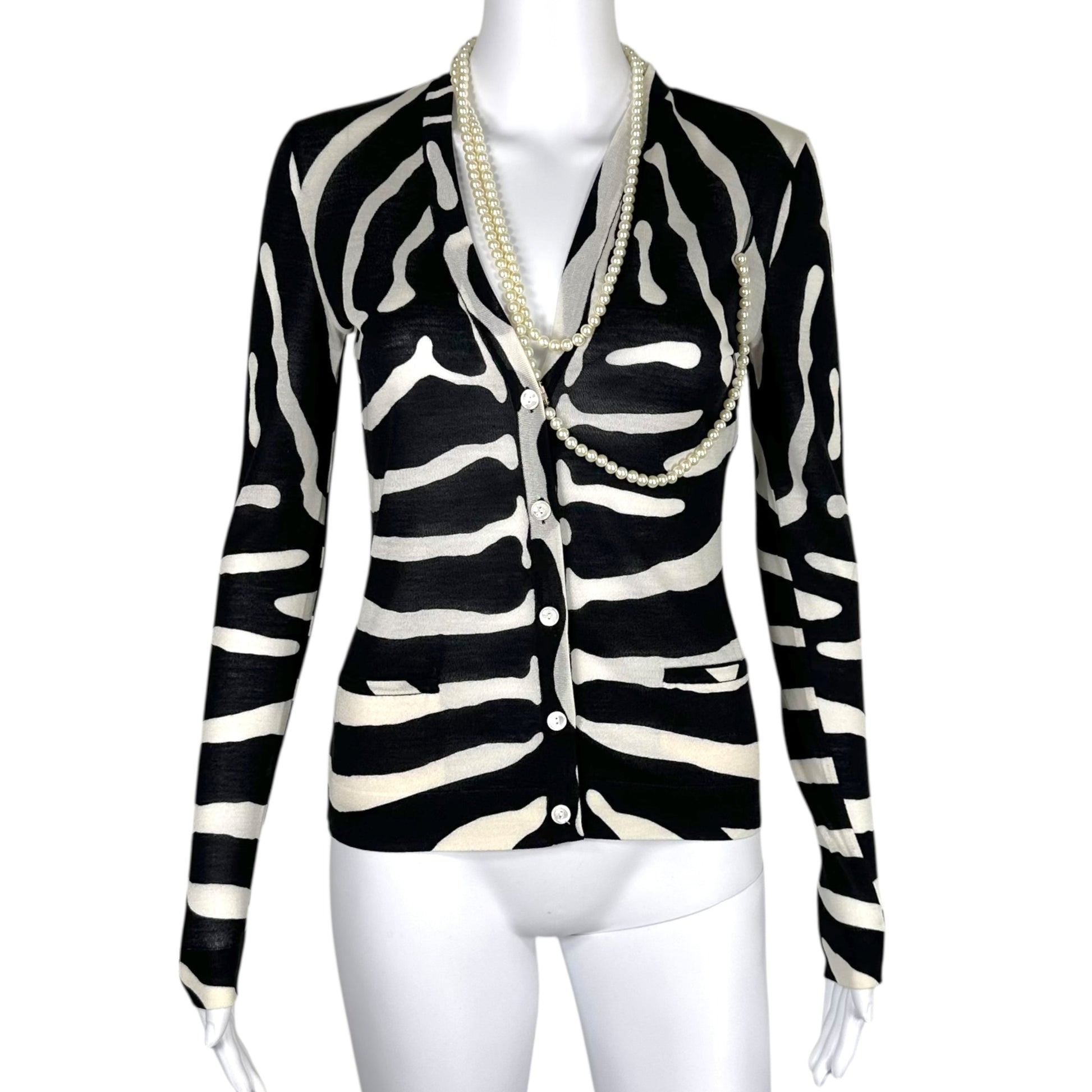 Christian Dior Zebra Print Knit Cardigan Silk Wool