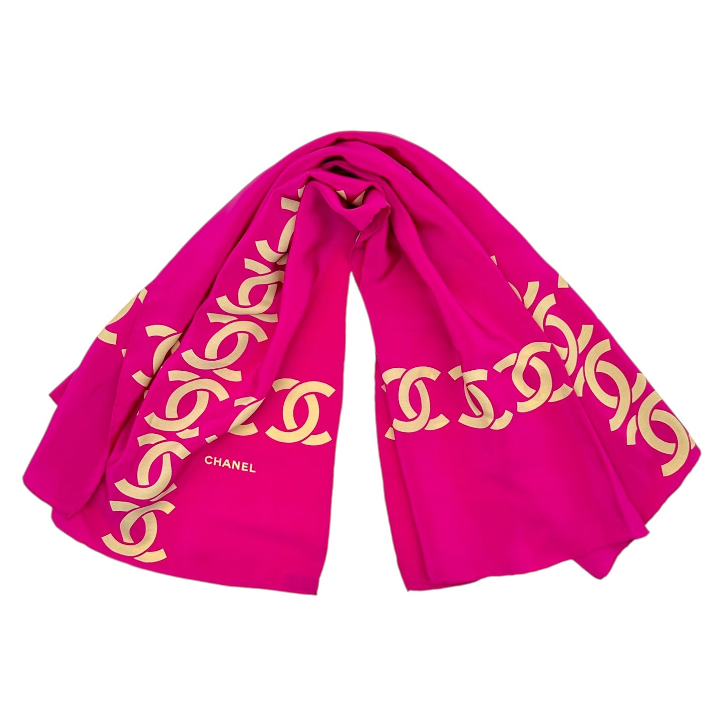 Chanel Pink & Ivory Logo Print Silk Square Scarf